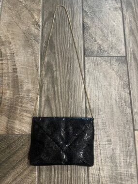 Vintage Whiting & Davis Black Sequin Envelope Shoulder Bag with Gold Chain